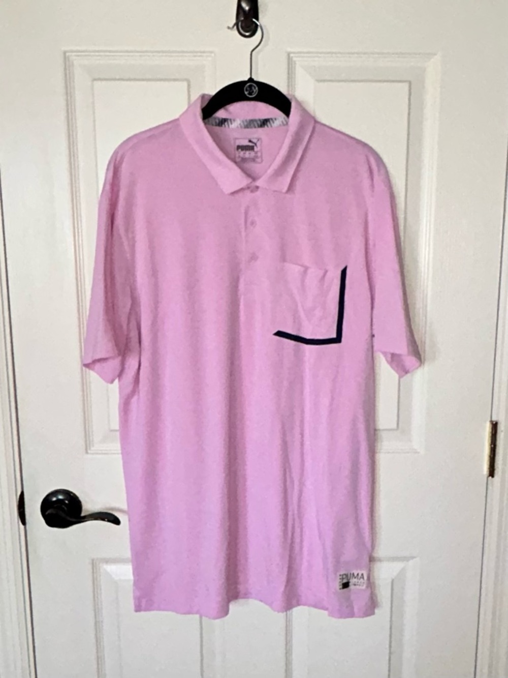 Puma Men's Pink Polo with Navy Pocket Trim